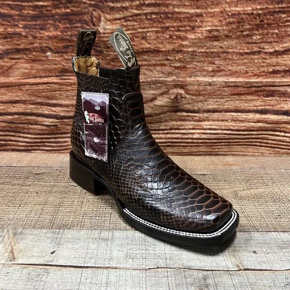 Men's Wéstern Vaquero Half boot PYTHON Print Leather Botin punta …